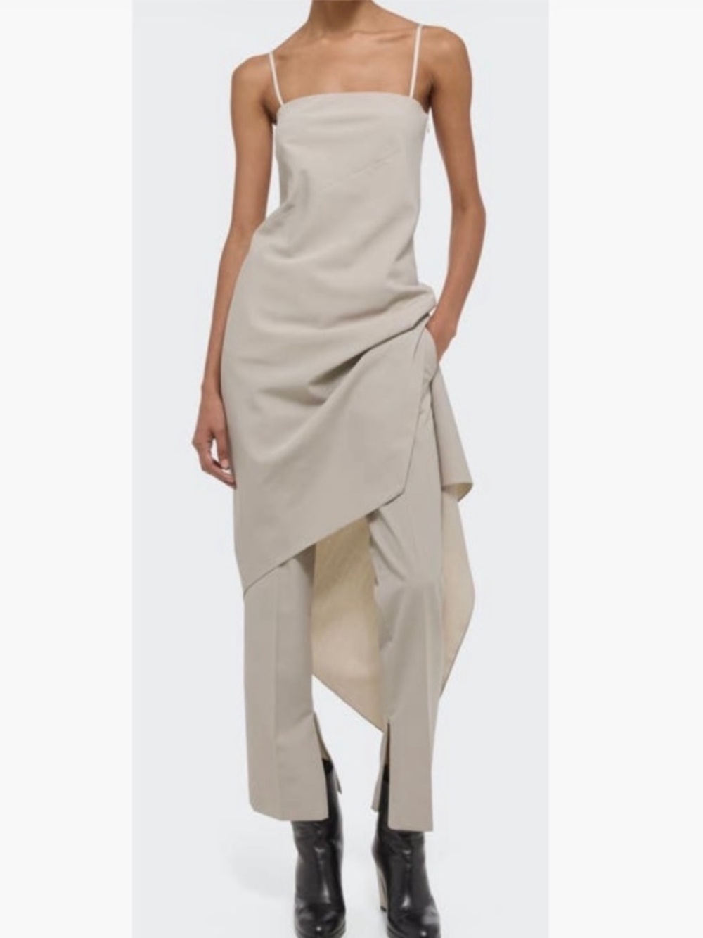 Helmut Lang Asymmetric Hem Virgin Wool Dress Sand - EOS SZ 12